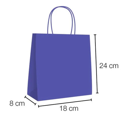 Bolsas de papel kraft con asa rizada - 18 x 24 x 8 cm / Azul