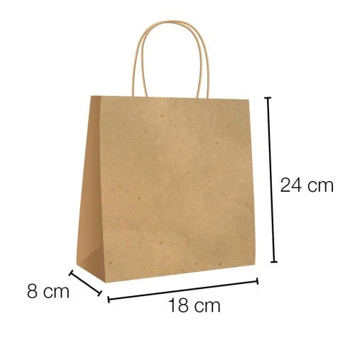 Bolsas de papel kraft con asa rizada - 18 x 24 x 8 cm /