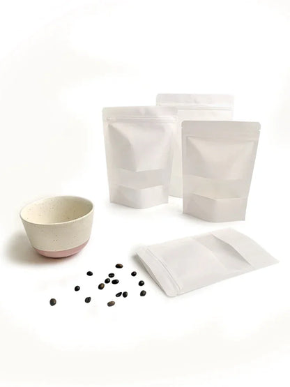 Bolsas de Papel Kraft Doypack blanca con ventana - DonBolsas